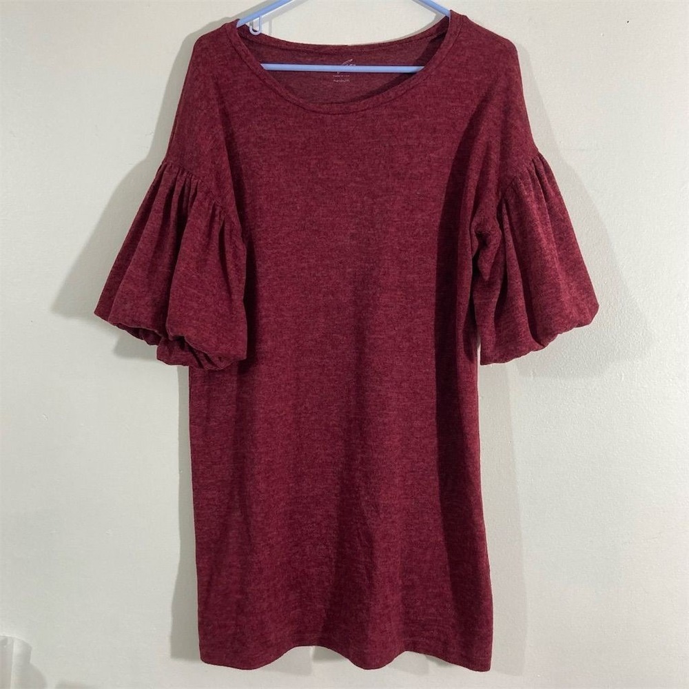 Alya Women's‎ Burgundy Ruffle Sleeve Knee Length Dress Size M